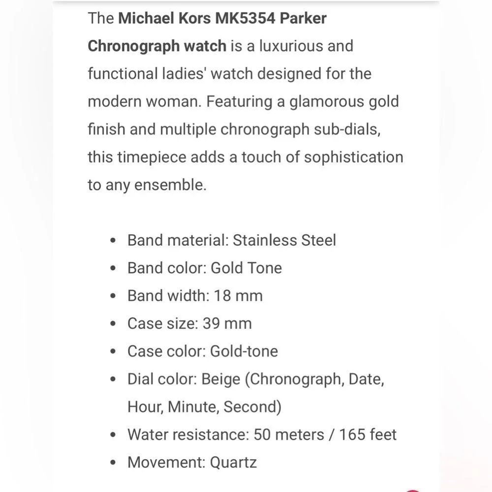 Michael Kors jeweled gold colored‎ watch with box, bag, pillow needs batteries
